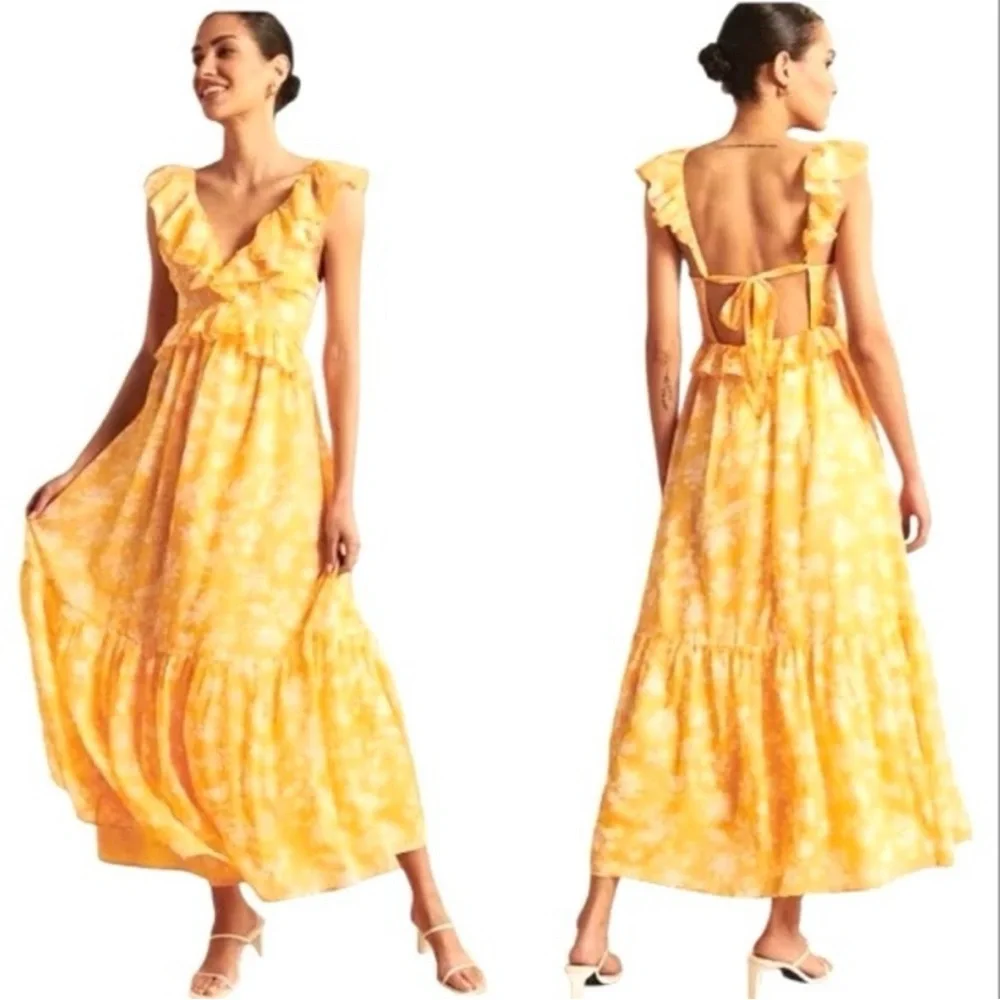 Abercrombie & Fitch Drama Ruffle Maxi Dress sz L GUC